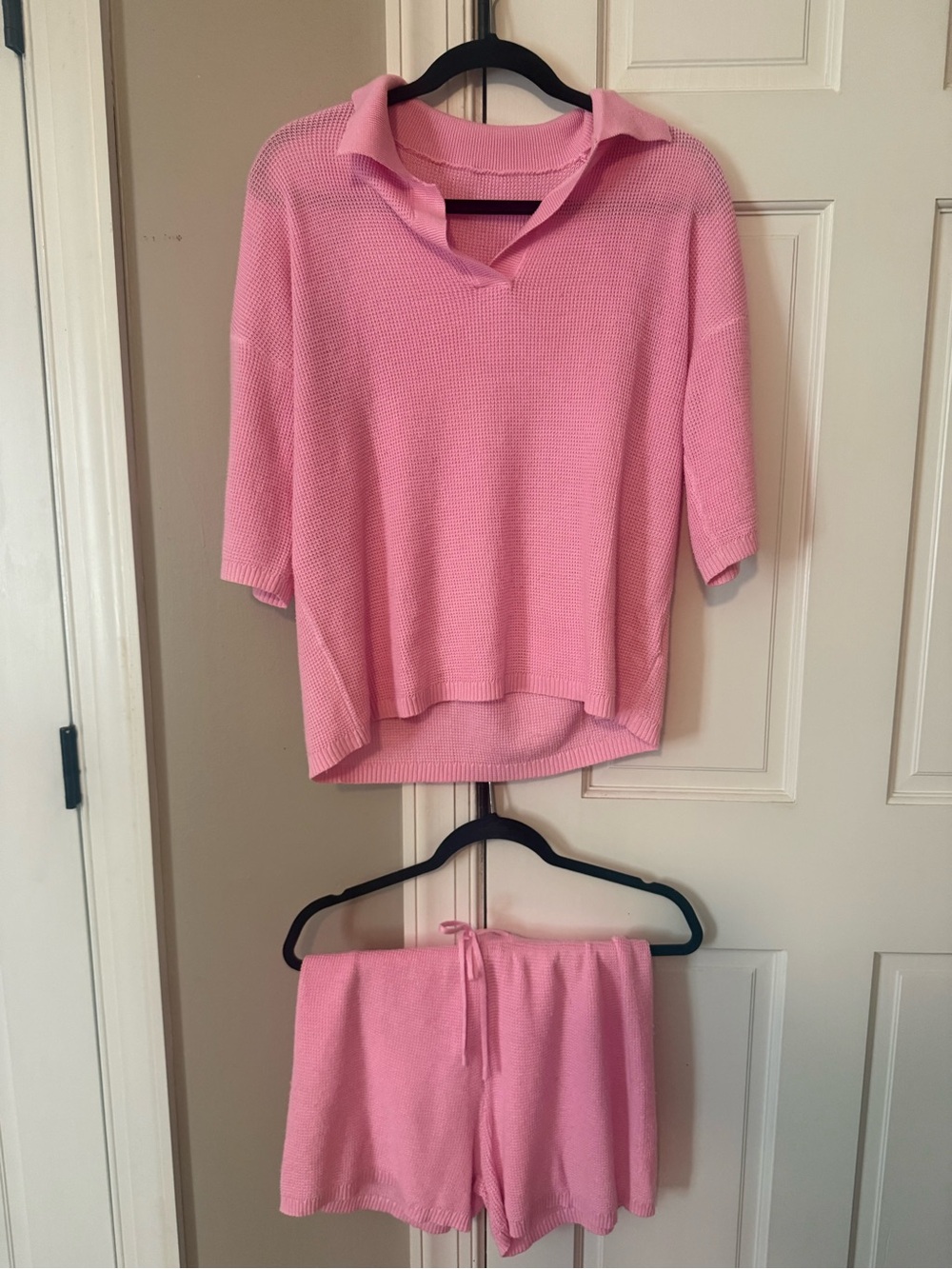 Women's Pink Knit Lounge Set - Top & Shorts